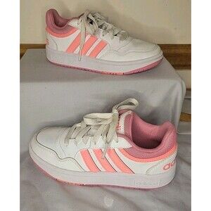 Adidas Hoops 3.0 Kids Size 2 Coral Pink & White Basketball Sneakers Low Top